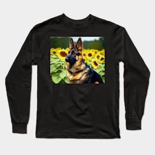 German Shepherd in Sunflowers Long Sleeve T-Shirt